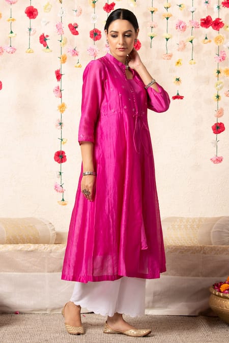 Marche Pink Cape Chanderi, Inner And Pant Cotton Round Paneled & Set Online at Aza Fashions Marche_Pink Cape Chanderi, Inner And Pant Cotton Round Paneled & Set _Online_at_Aza_Fashions