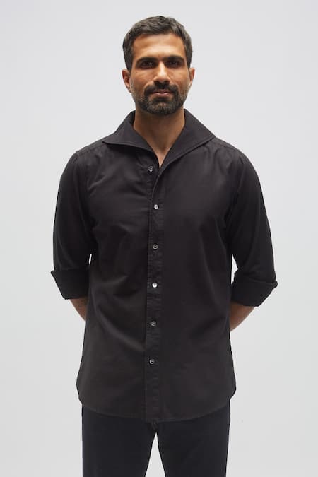 Terra Luna Black 100% Organic Handloom Cotton One Piece Collar Shirt Online at Aza Fashions Terra Luna_Black 100% Organic Handloom Cotton One Piece Collar Shirt _Online_at_Aza_Fashions