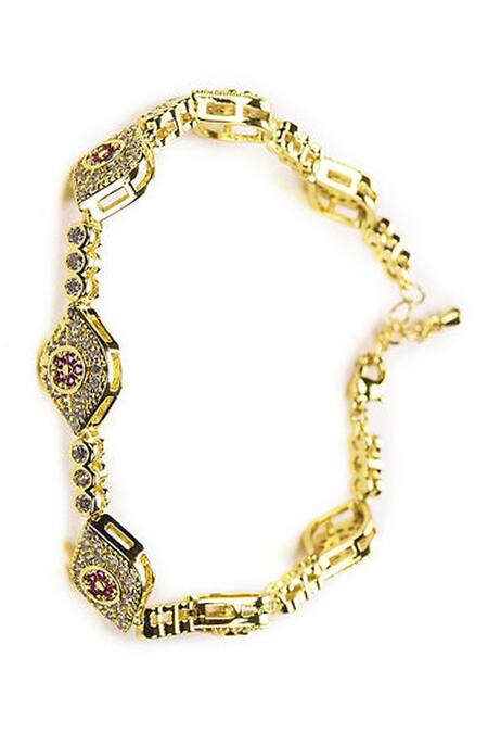 The Jewel Factor Pink Crystals Emira Evil Eye Charm Embellished Bracelet Online at Aza Fashions The Jewel Factor_Pink Crystals Emira Evil Eye Charm Embellished Bracelet_Online_at_Aza_Fashions