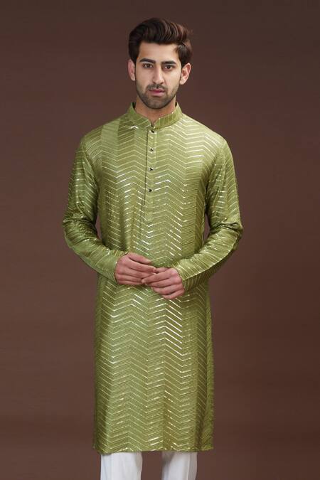 Kasbah Green Silk Sequins Chevron Pattern Work Kurta Set Online at Aza Fashions Kasbah_Green Silk Sequins Chevron Pattern Work Kurta Set _Online_at_Aza_Fashions