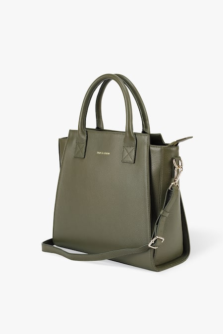 Tan & Loom Green Textured Leather Pebble Grain Handbag Online at Aza Fashions Tan & Loom_Green Textured Leather Pebble Grain Handbag _Online_at_Aza_Fashions