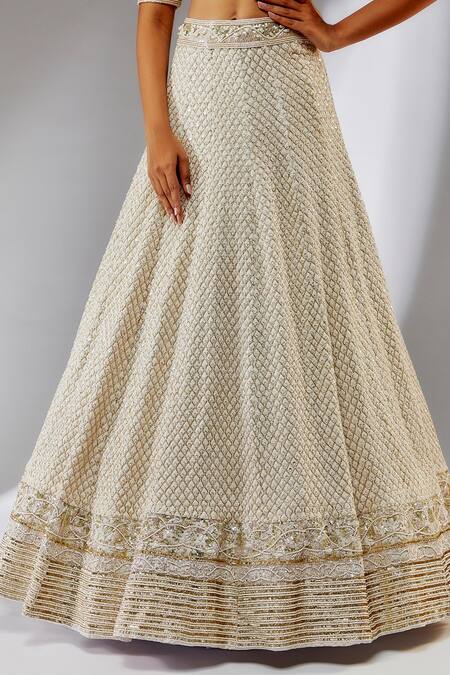 Neha Khullar Ivory Silk, Organza, Net, Cotton Cut Work, Embroidered Bridal Lehenga Set at Aza Fashions Neha Khullar_Ivory Silk, Organza, Net, Cotton Cut Work, Embroidered Bridal Lehenga Set _at_Aza_Fashions