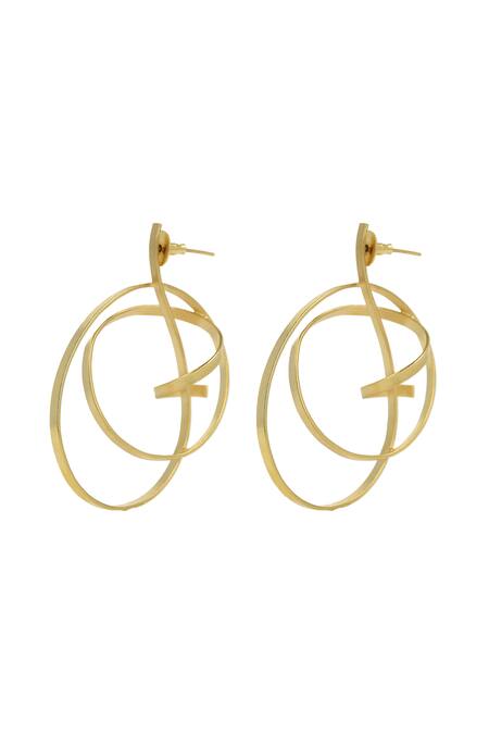 Ishhaara_Gold Plated Intertwined Whip Waves Earrings _Online_at_Aza_Fashions
