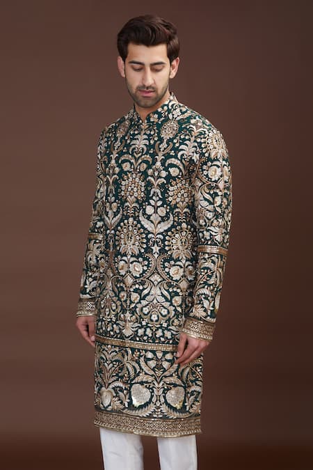 Kasbah Green Georgette Embroidery Floret Kurta Online at Aza Fashions Kasbah_Green Georgette Embroidery Floret Kurta _Online_at_Aza_Fashions