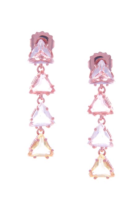 Ishhaara_Yellow Crystals Triangle Mirror Design Earrings _Online_at_Aza_Fashions