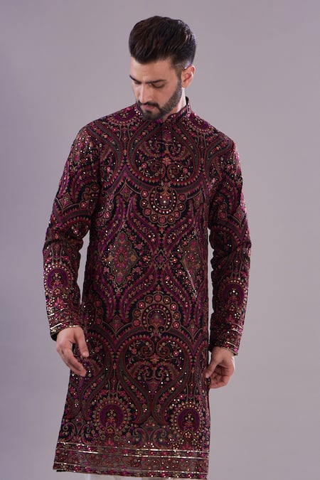 Kasbah_Multi Color Georgette, Cotton Embroidery Jamawar Kashmiri Kurta_Online_at_Aza_Fashions