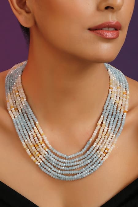 Swabhimann_Blue Beaded Layered Necklace _Online_at_Aza_Fashions