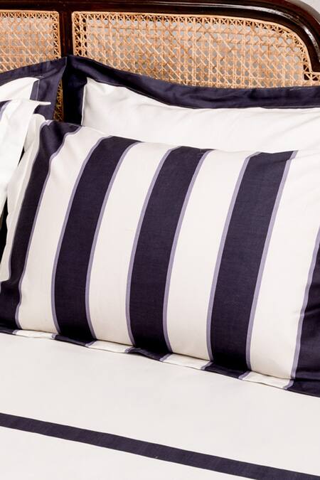 Kyoona_Blue 100% Cotton Printed The Bageecha Stripe Bedsheet Set_Online_at_Aza_Fashions