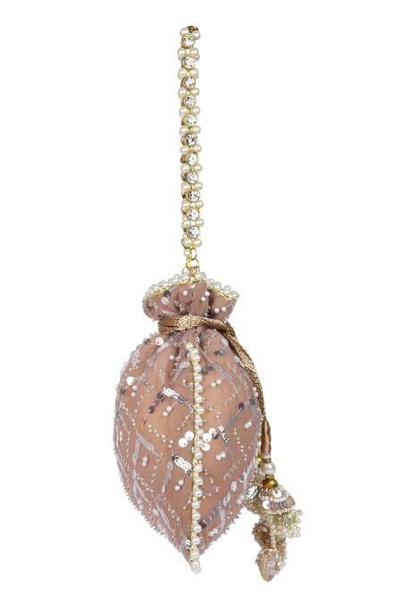 Miar Designs_Pink Sequin And Pearls Noor Embroidered Potli Bag_Online_at_Aza_Fashions
