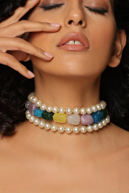 Buy_Swabhimann_Multi Color Stone Embellished Choker _Online_at_Aza_Fashions