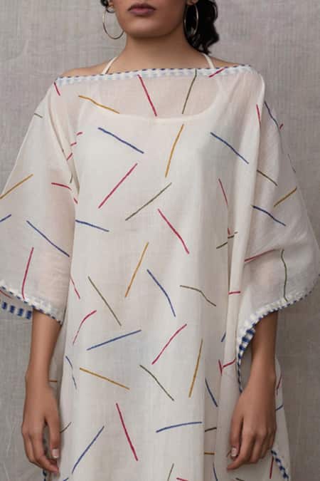 Banana Labs_Multi Color Cotton Sprinkle Asymmetric Neck Print Kaftan With Stole _Online_at_Aza_Fashions