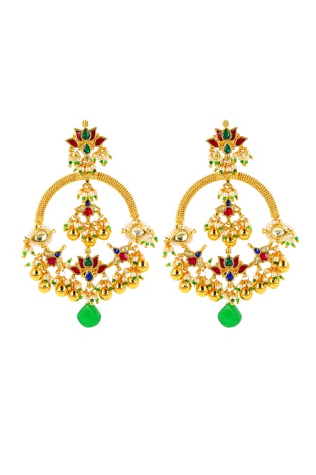 Ishhaara_Multi Color Stones, Gota Patti Kundan Embellished Earrings _Online_at_Aza_Fashions
