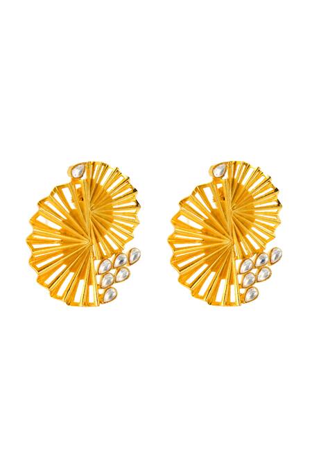 Ishhaara_Gold Plated Diamonds, Rhinestones Peacock Sculpted Earrings _Online_at_Aza_Fashions