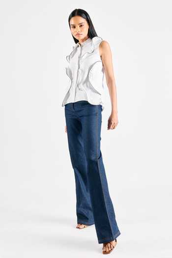 Mellowdrama_White Cotton Frilled Shirt_Online_at_Aza_Fashions