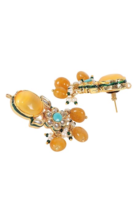 Auraa Trends_Yellow Stones, Beads Kundan Embellished Pendant Choker Set _Online_at_Aza_Fashions
