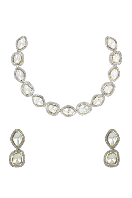 Buy_Ishhaara_Silver Plated Crystals Kundan Stone Embellished Choker Set _Online_at_Aza_Fashions