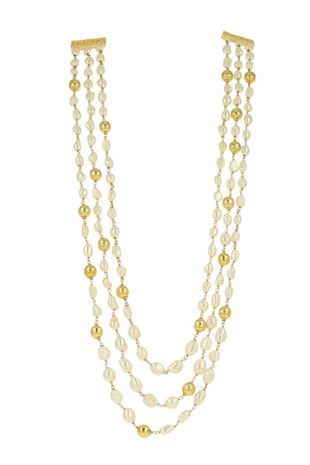 Buy_Ishhaara_Gold Plated Layered Baroque Pearl Necklace _Online_at_Aza_Fashions
