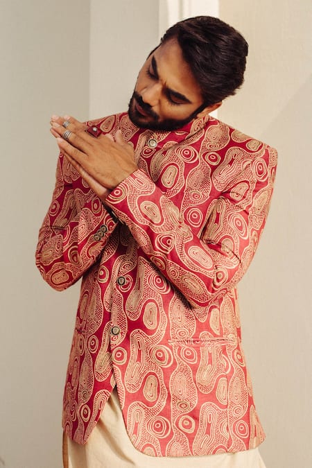 Ankita Shahabadi Pink Silk Beads Abstract Print Bandhgala Online at Aza Fashions Ankita Shahabadi_Pink Silk Beads Abstract Print Bandhgala _Online_at_Aza_Fashions