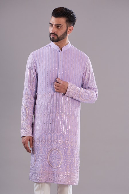 Kasbah Purple Georgette, Cotton Sequins, Embroidery Thread Work Pastel Kurta Online at Aza Fashions Kasbah_Purple Georgette, Cotton Sequins, Embroidery Thread Work Pastel Kurta _Online_at_Aza_Fashions