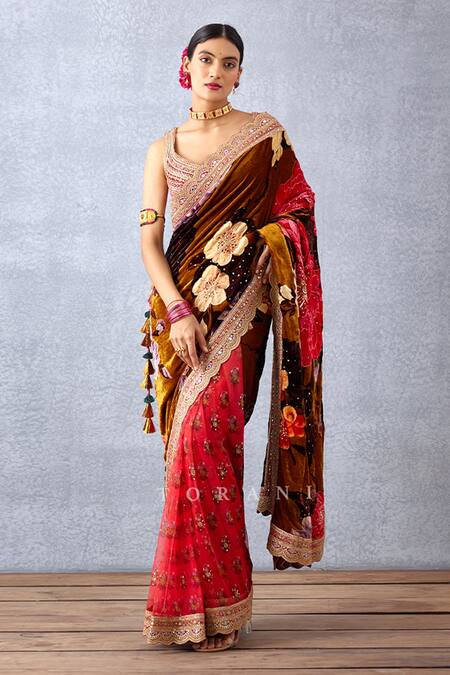 Torani_Yellow Velvet And Crepe Gota Patti & Zari Aftaabi Rabia Blouse _Online_at_Aza_Fashions