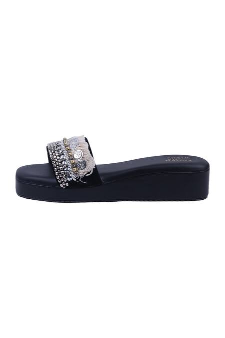 Adorn My Wish_Black Embellished Open Toe Platform Heels _Online_at_Aza_Fashions