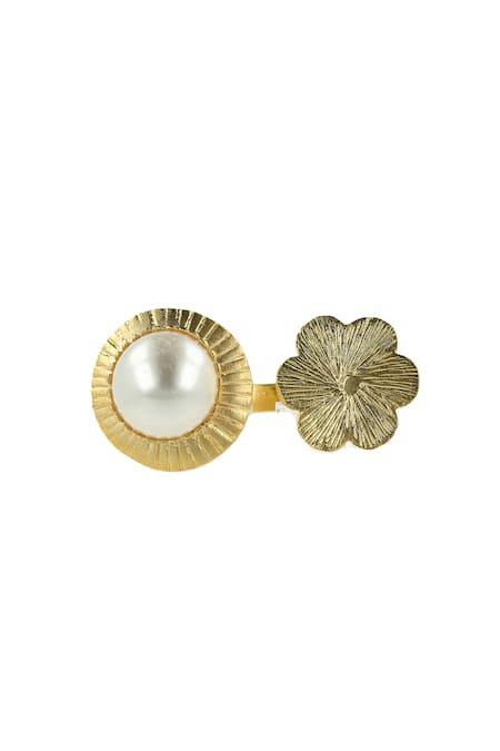 Ishhaara Gold Plated Pearls Embellished Open Ring Online at Aza Fashions Ishhaara_Gold Plated Pearls Embellished Open Ring _Online_at_Aza_Fashions