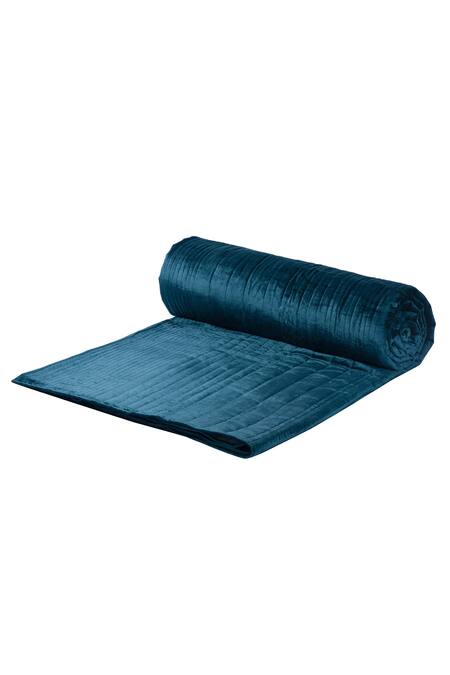 H2h_Blue Velvet Linear Pattern Bedcover Set _Online_at_Aza_Fashions