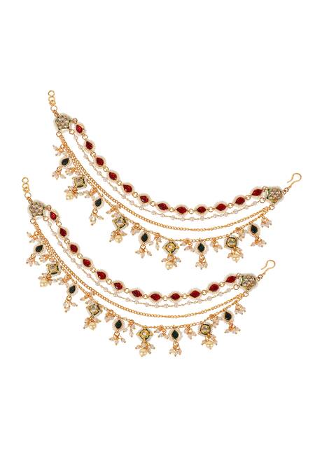 Auraa Trends_Red Stone, Kundan Embellished Ear Chain_Online_at_Aza_Fashions