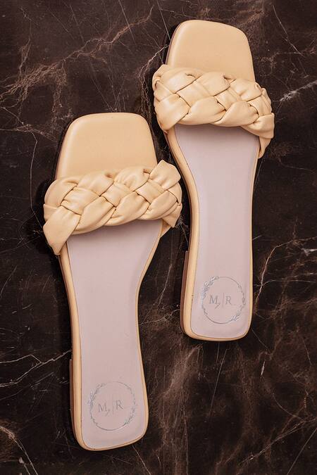 Myra_Yellow Plain Lemon Leather Twisted Braid Flats_Online_at_Aza_Fashions