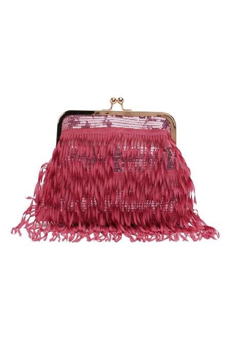 Richa Gupta Pink Embroidery, Fringe Sequin And Detail Clutch Online at Aza Fashions Richa Gupta_Pink Embroidery, Fringe Sequin And Detail Clutch_Online_at_Aza_Fashions
