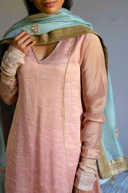 Shorshe Clothing Blue Chanderi Zari, Gota Patti, Pearls Handwoven Embroidered Dupatta Online at Aza Fashions Shorshe Clothing_Blue Chanderi Zari, Gota Patti, Pearls Handwoven Embroidered Dupatta_Online_at_Aza_Fashions