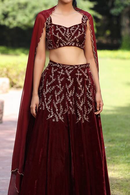 Buy Embroidered Maroon Color Georgette Fabric Lehenga Cholii Online -  LEHV2826 | Appelle Fashion