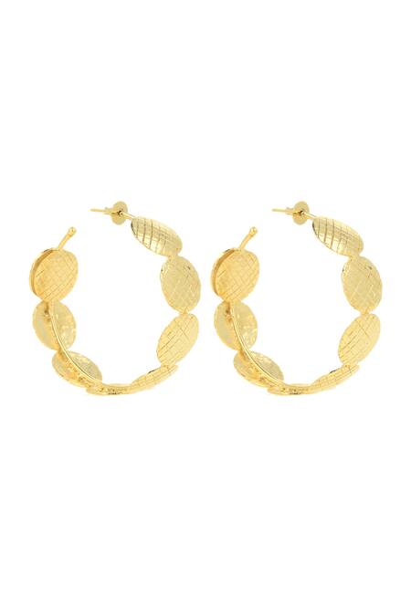Ishhaara_Gold Plated Checkered Pattern Hoops _Online_at_Aza_Fashions