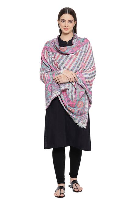 Shingora_Multi Color Woven Floral Pattern Shawl _Online_at_Aza_Fashions