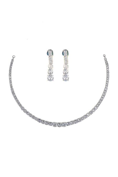 Ishhaara Silver Plated Crystals Zirconia Studded Necklace Set Online at Aza Fashions Ishhaara_Silver Plated Crystals Zirconia Studded Necklace Set _Online_at_Aza_Fashions