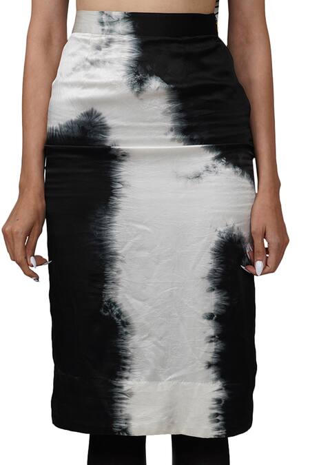 Buy Bloni Black Charmeuse Satin Tie And Dye Pencil Skirt Online at Aza Fashions Buy_Bloni_Black Charmeuse Satin Tie And Dye Pencil Skirt_Online_at_Aza_Fashions