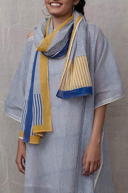 Banana Labs_Multi Color Cotton Stripe Asymmetric Kaftan With Stole_Online_at_Aza_Fashions