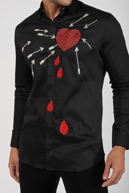 Sanjana Reddy Designs Black Cotton Embroidery Bleeding Heart And Arrows Shirt Online at Aza Fashions Sanjana Reddy Designs_Black Cotton Embroidery Bleeding Heart And Arrows Shirt _Online_at_Aza_Fashions