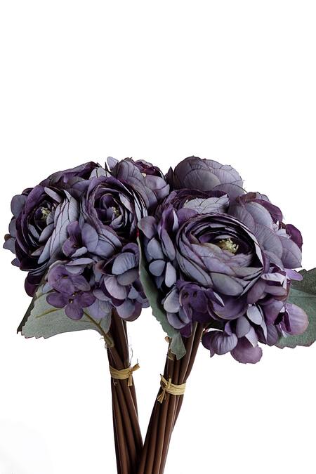 H2h_Purple Polyester Artificial Peony Flowers - Set Of 2_Online_at_Aza_Fashions