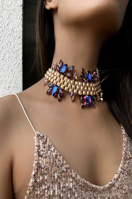 The Jewel Factor_Purple Crystal Embellished Choker_Online_at_Aza_Fashions