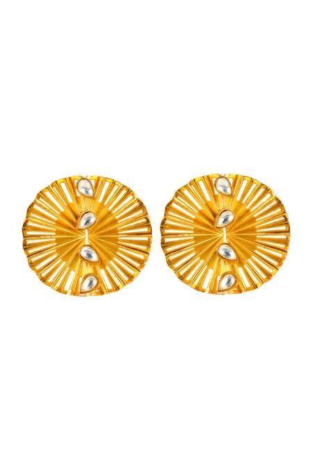 Ishhaara_Gold Plated Embroidery Wave Embellished Earrings _Online_at_Aza_Fashions