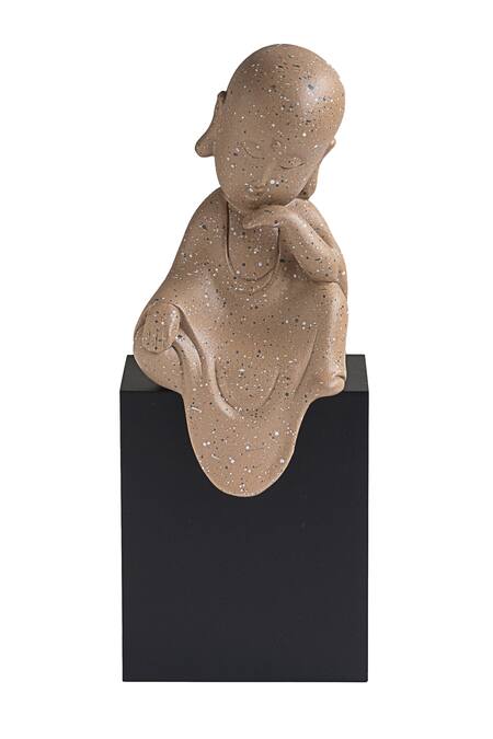 H2h_Beige Polyresin Baby Monk Sculpture_Online_at_Aza_Fashions