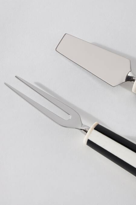 Table Manners_Black Ss/bone On Your Stripes Cheese Knives Set_Online_at_Aza_Fashions