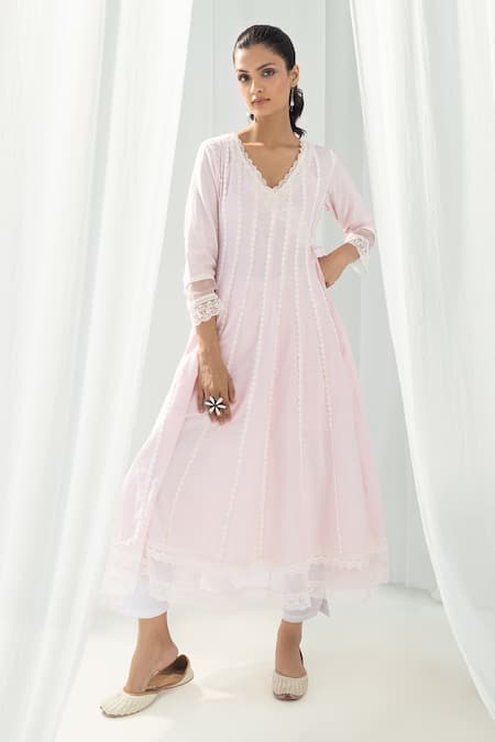 Roze Pink Cotton, Chiffon Lace, Embroidery Scoop Neck Aria Embellished Angrakha Set Online at Aza Fashions Roze_Pink Cotton, Chiffon Lace, Embroidery Scoop Neck Aria Embellished Angrakha Set _Online_at_Aza_Fashions