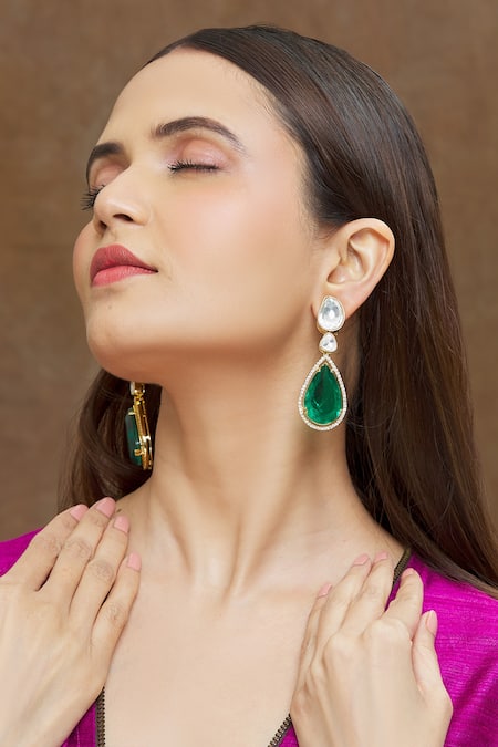 Gold Emerald Earrings - Dangling Green Earrings, Long Emerald Earrings –  Adina Stone Jewelry