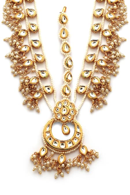 Minaki White Pearl Embellished Mathapatti Online at Aza Fashions Minaki_White Pearl Embellished Mathapatti _Online_at_Aza_Fashions