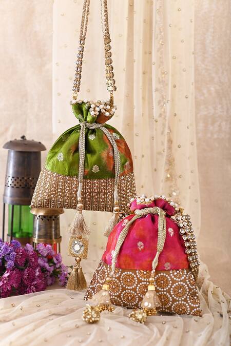 Miar Designs_Green Tie Dye Meher Tie-dyed Potli Bag_Online_at_Aza_Fashions