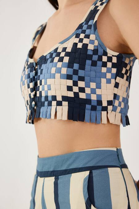 Koai_White Poplin Embroidery Scoop Neck Woven Sleeveless Bustier _Online_at_Aza_Fashions