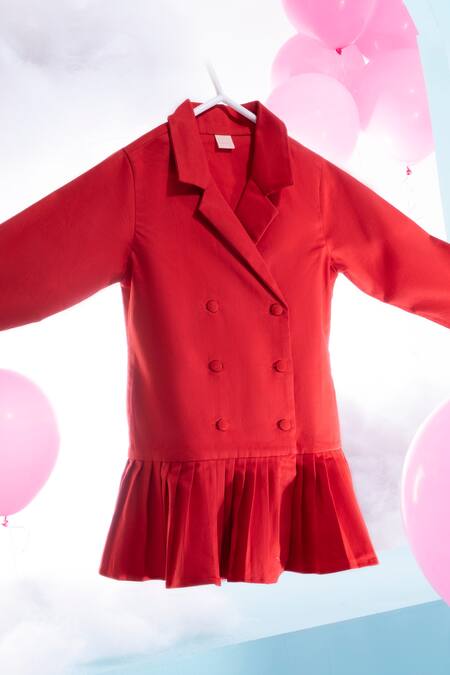 Little Luxury Red Cotton Satin Double Breasted Jacket Dress Online at Aza Fashions Little Luxury_Red Cotton Satin Double Breasted Jacket Dress _Online_at_Aza_Fashions