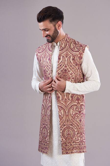 Kasbah_Multi Color Georgette, Cotton Embroidery Royal Jamawar Kashmiri Open Shrug _Online_at_Aza_Fashions